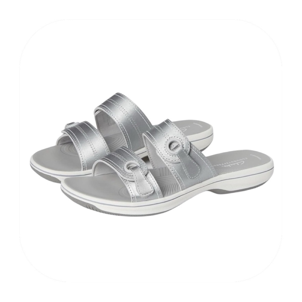 Nwot Clarks Cloudsteppers Size 11 Silver Breeze Maye Slides